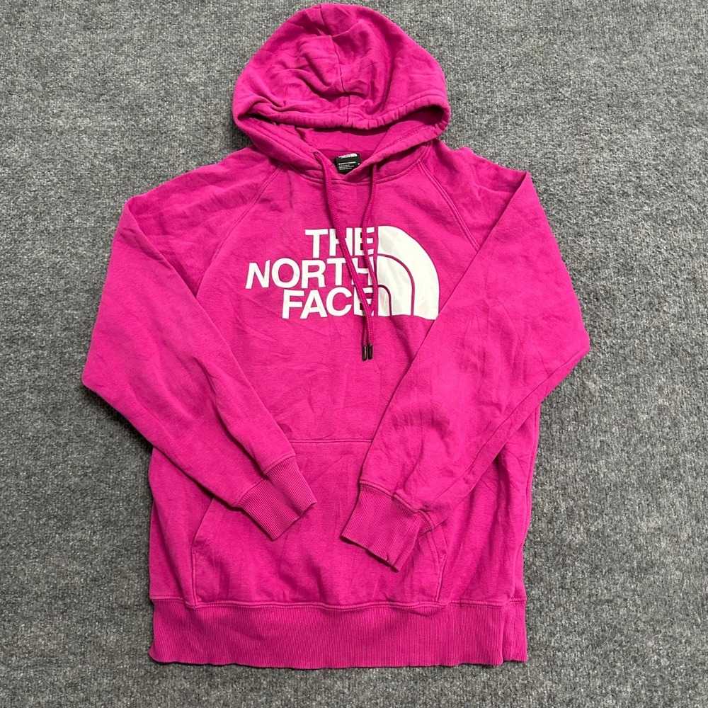 The North Face Hoodie Womens Size M Pink Logo Pullover Long Sleeve Sweatshirt